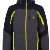 Spyder Guardian Insulated Jacket 2022 - A black jacket with a yellow zipper and accents on the hood, chest, and sleeves.