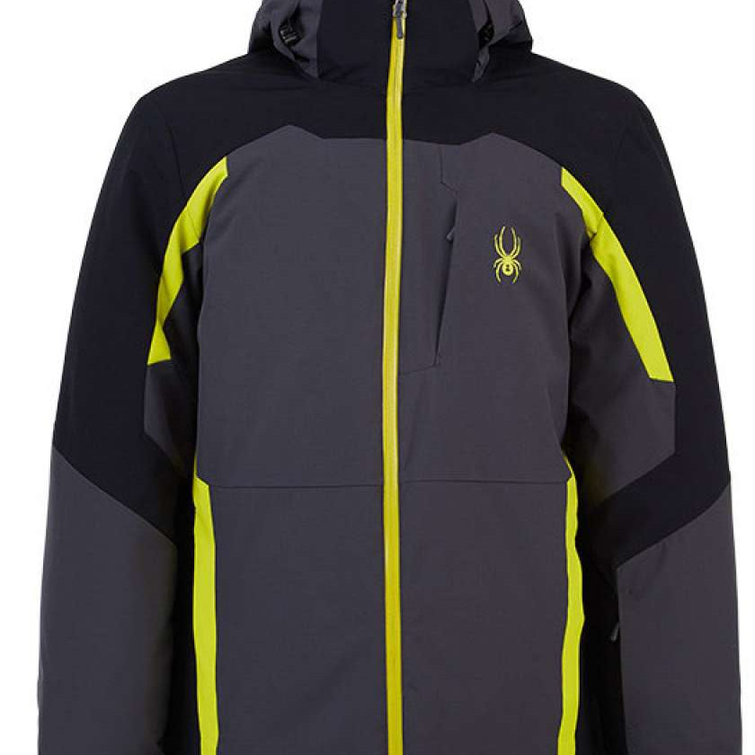 Spyder Guardian Insulated Jacket 2022 - A black jacket with a yellow zipper and accents on the hood, chest, and sleeves.