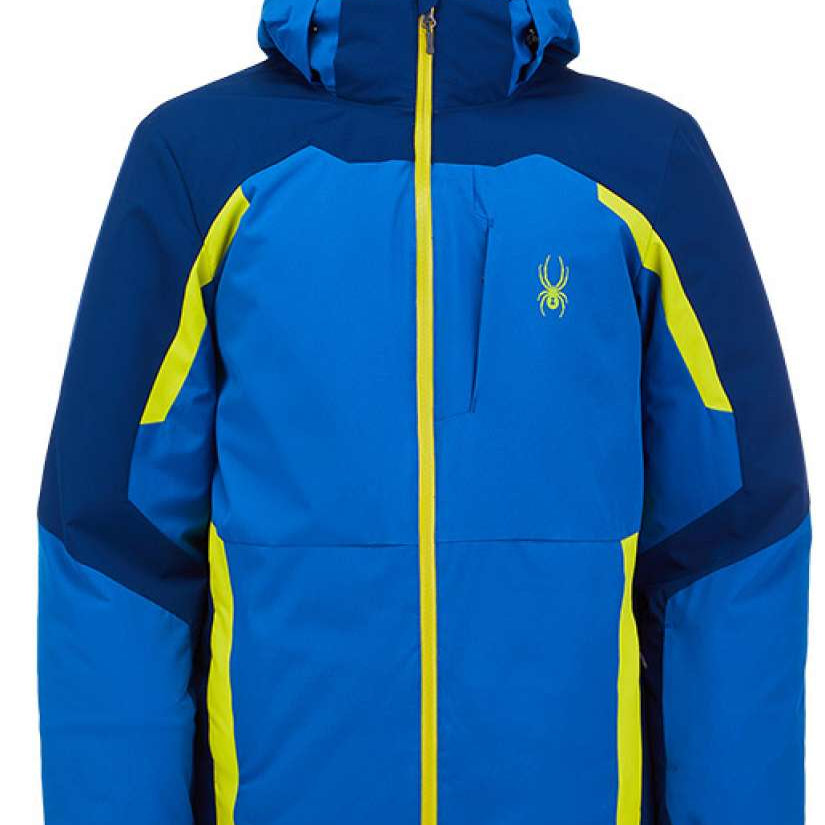 Spyder Guardian Insulated Jacket 2022 - A blue jacket with a yellow zipper and a small embroidered logo on the left chest.