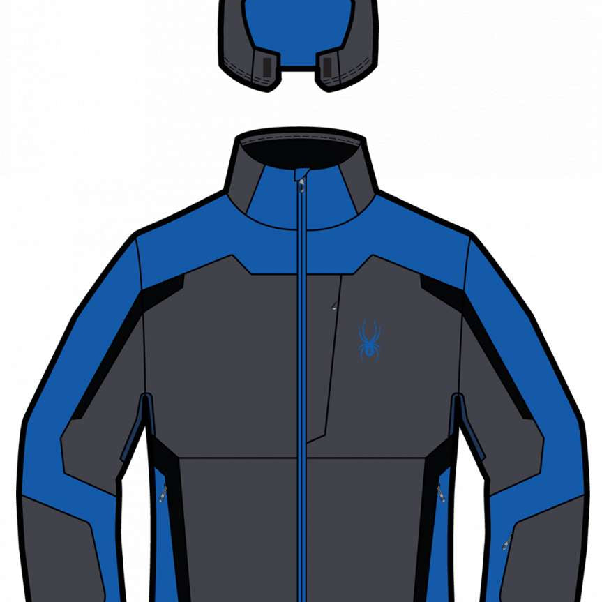 Spyder Guardian Insulated Jacket 2023 - A black jacket with a blue stripe down the arm and a logo on the left chest.