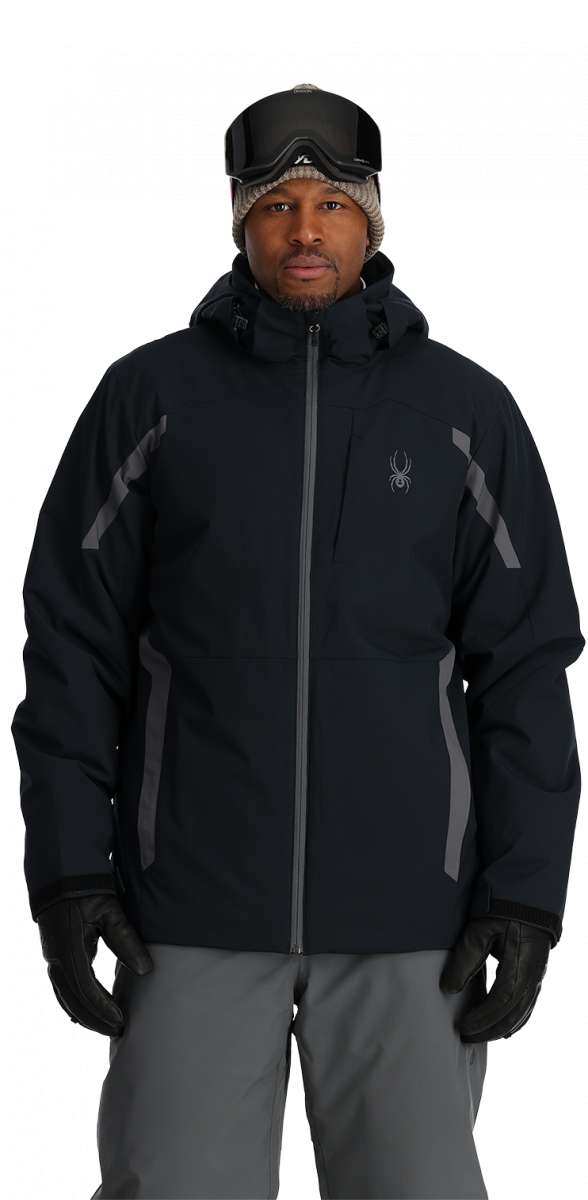 Spyder Guardian Insulated Jacket 2024 - A black jacket with a hood and reflective detailing on the shoulders.