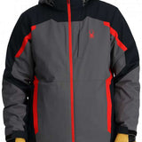 Spyder Guardian Insulated Jacket 2024 - A black jacket with red accents and a hood, featuring a zipper down the front.