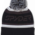Spyder Icebox Hat 2024 - A black beanie with a white stripe and a gray pom-pom on top.
