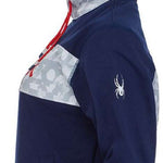 Spyder Juniors USA Pride Hoodie 2022 - A navy blue hoodie with a white and red patterned hood featuring an American flag design.
