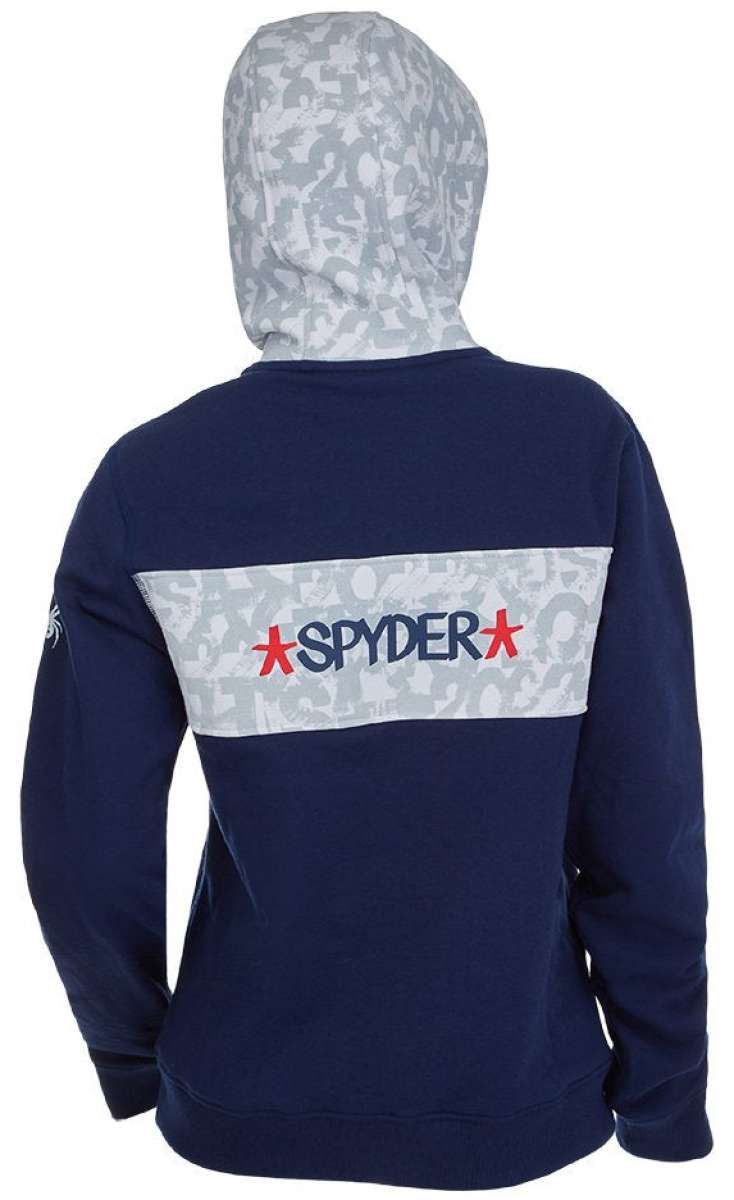 Spyder Juniors USA Pride Hoodie 2022 - A navy blue hoodie with a white and red patterned stripe across the chest.