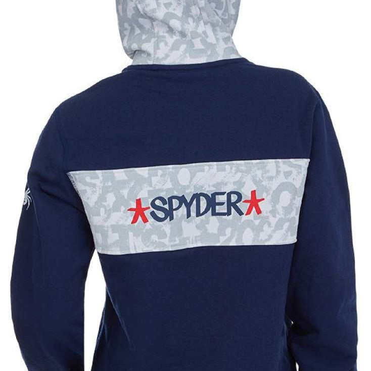 Spyder Juniors USA Pride Hoodie 2022 - A navy blue hoodie with a white and red patterned stripe across the chest.