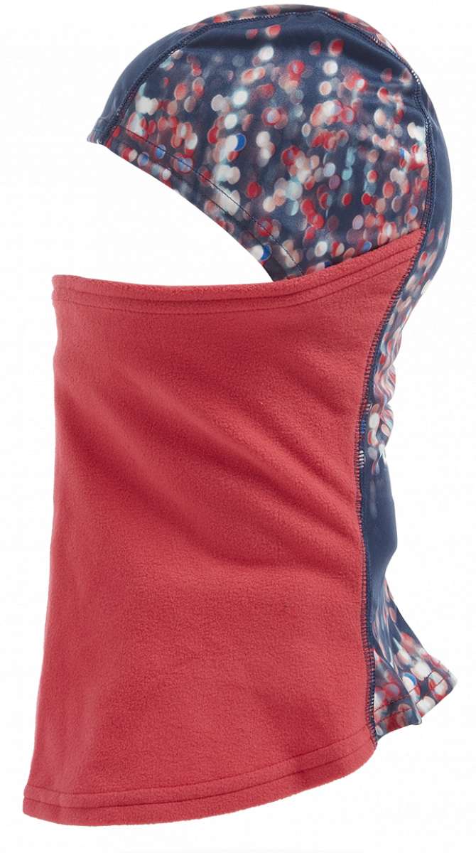 Spyder Kids Guide Balaclava 2023 - A navy blue balaclava with a red and white patterned trim along the edges.