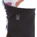 Spyder Kids Guide Balaclava 2023 - A black balaclava with a colorful abstract pattern on the hood.