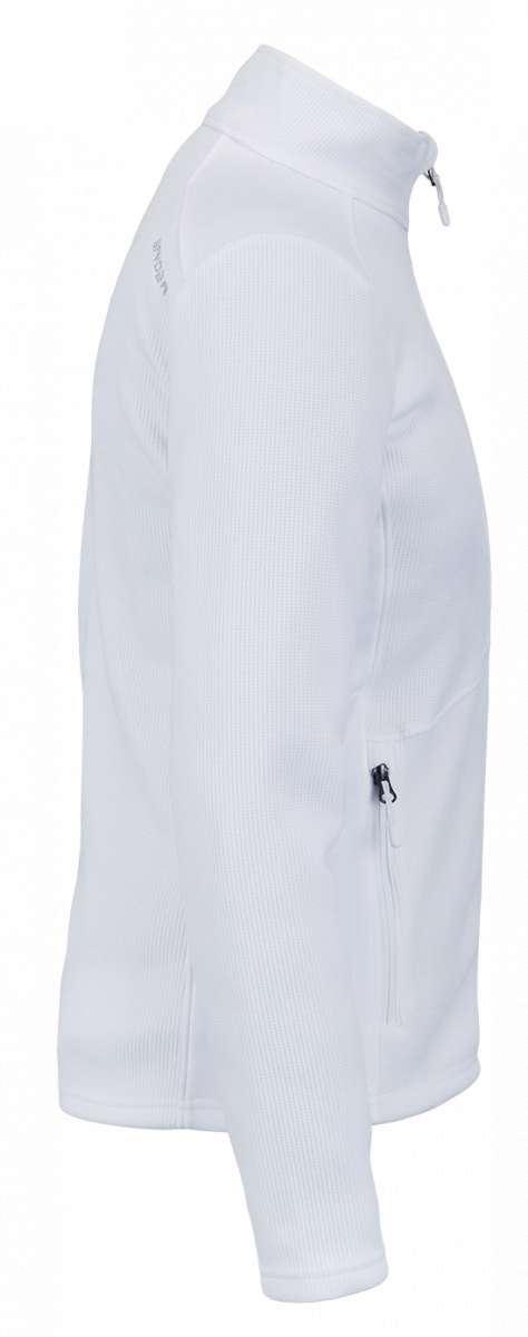 Spyder Ladies Bandita Full-Zip Fleece Jacket 2023 - White fleece jacket with zippered pockets and a full-zip front.