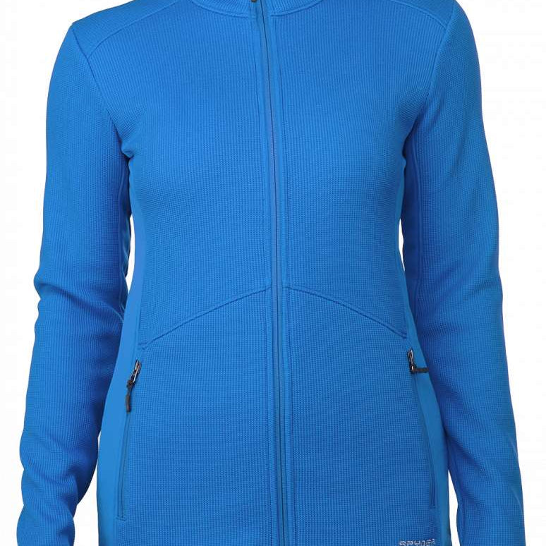 Spyder Ladies Bandita Full-Zip Fleece Jacket 2023 - A royal blue fleece jacket with a high collar and zippered pockets on either side.