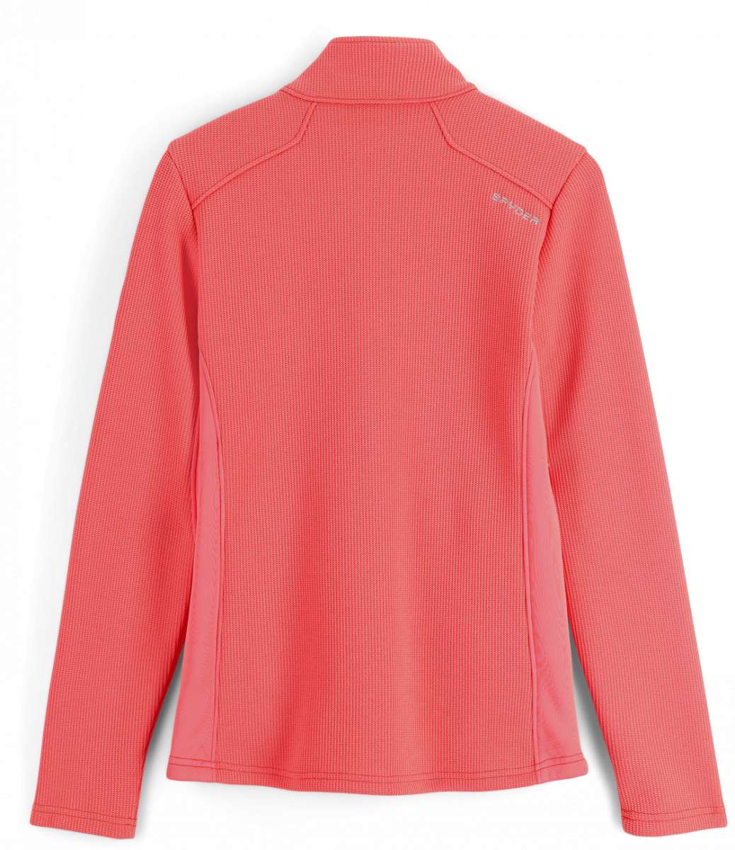 Spyder Ladies Bandita Full-Zip Fleece Jacket 2023 - A coral-colored fleece jacket with a zippered front and two side pockets.