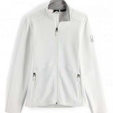 Spyder Ladies Bandita Full-Zip Fleece Jacket 2023 - A white fleece jacket with a zippered front and two side pockets, featuring a collar and long sleeves.