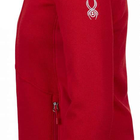 Spyder Ladies Bandita Full-Zip Fleece Jacket 2023 - A red fleece jacket with a white logo on the left chest and silver zipper pull.