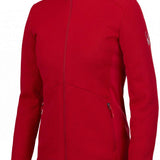 Spyder Ladies Bandita Full-Zip Fleece Jacket 2023 - A red fleece jacket with a full zip and two side pockets, featuring a white logo on the left sleeve.