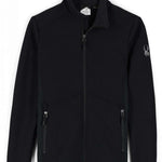 Spyder Ladies Bandita Full-Zip Fleece Jacket 2023 - A black fleece jacket with a zippered front and two side pockets, featuring a white logo on the left sleeve.