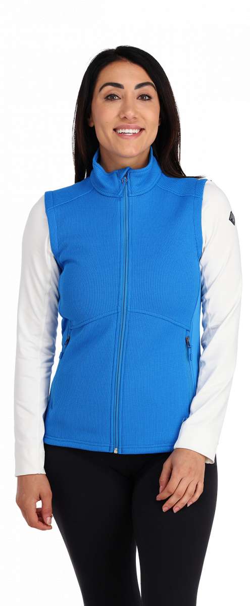 Spyder Ladies Bandita Full-Zip Fleece Vest 2023 - A royal blue fleece vest with a zippered front and two side pockets.