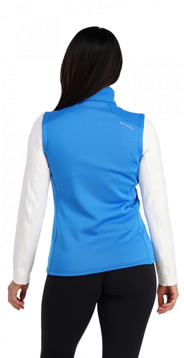 Spyder Ladies Bandita Full-Zip Fleece Vest 2023 - A light blue fleece vest with a zippered front and two side pockets.