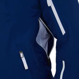 Spyder Ladies Brava GORE-TEX Insulated Jacket 2022 - A navy blue jacket with a white zipper and silver hardware, featuring a subtle pattern on the left chest area.