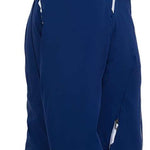 Spyder Ladies Brava GORE-TEX Insulated Jacket 2022 - A navy blue jacket with a hood, featuring white accents on the zipper and drawstrings.