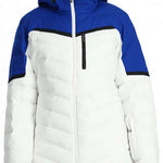Spyder Ladies Brisk Synthetic Down Jacket 2024 - A royal blue and white jacket with a black zipper on the front.