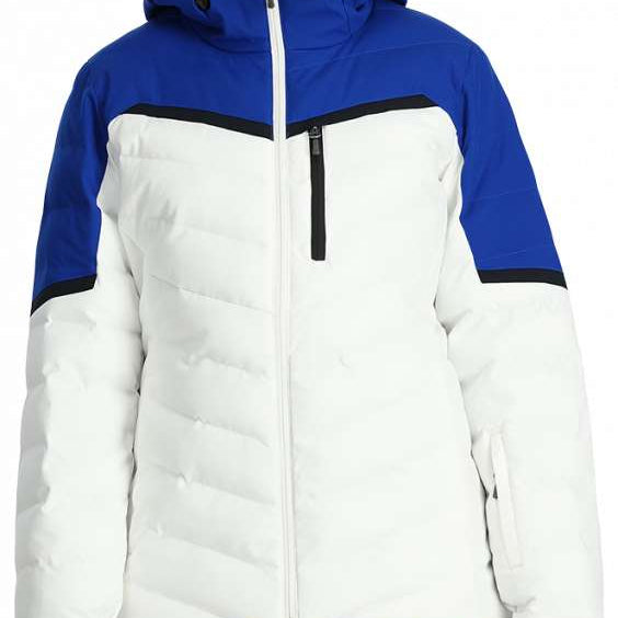 Spyder Ladies Brisk Synthetic Down Jacket 2024 - A royal blue and white jacket with a black zipper on the front.