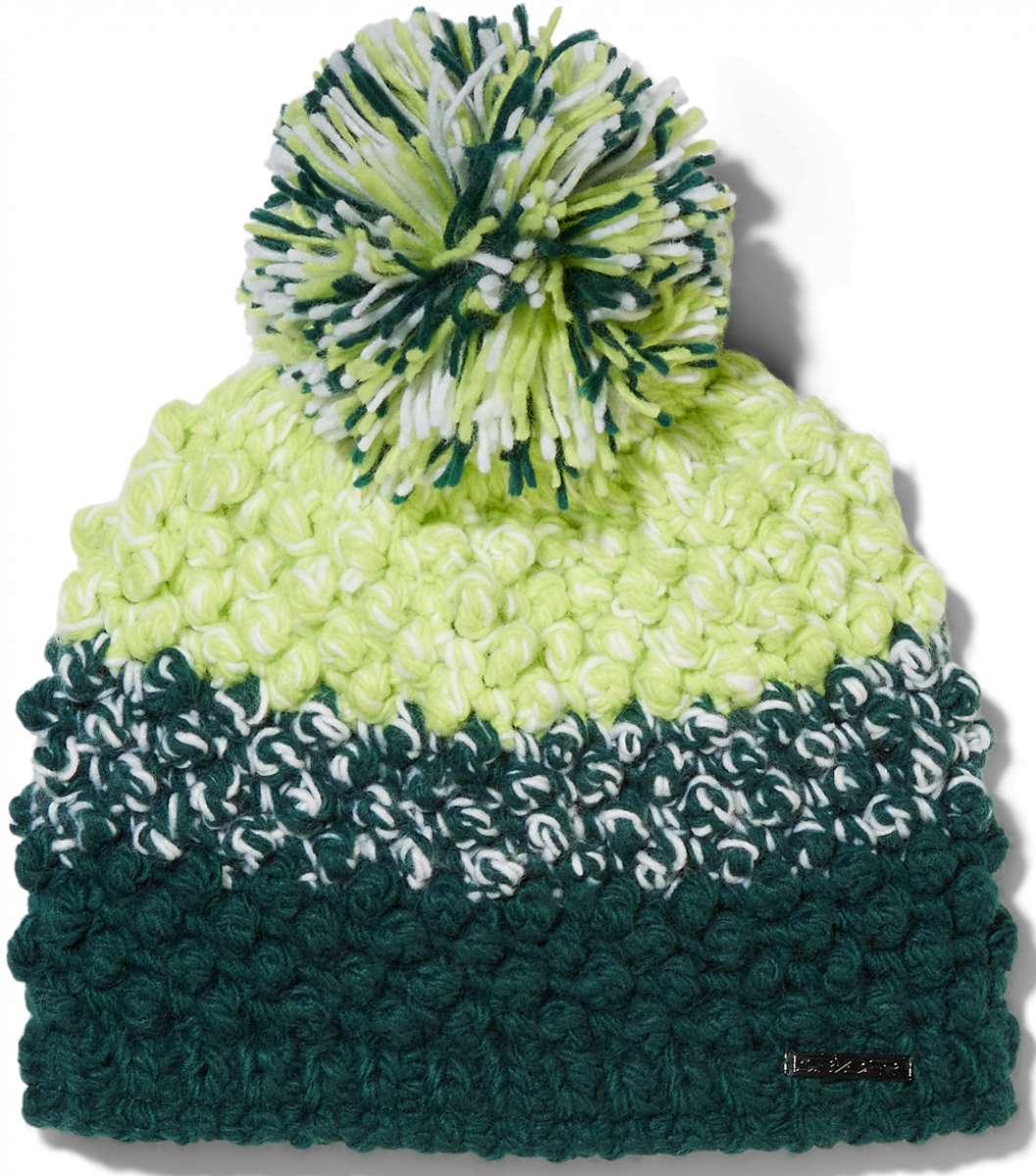 Spyder Ladies Brr Berry Hat 2024 - A lime green knit beanie with a pom-pom on top.