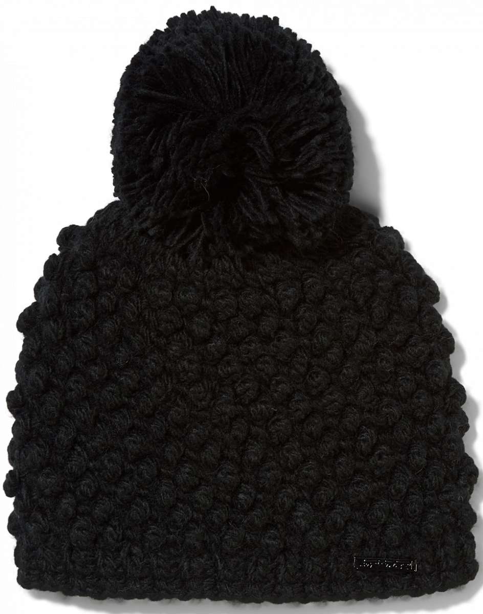 Spyder Ladies Brr Berry Hat 2024 - A black beanie with a pom-pom on top.