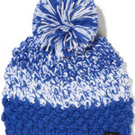 Spyder Ladies Brr Berry Hat 2024 - A royal blue knit beanie with a white berry design on the front and back, featuring a pom-pom on top.