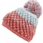 Spyder Ladies Brrr Berry Beanie - A pink beanie with a pom-pom on top, featuring a berry pattern and a folded cuff at the bottom.