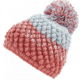 Spyder Ladies Brrr Berry Beanie - A pink beanie with a pom-pom on top, featuring a berry pattern and a folded cuff at the bottom.