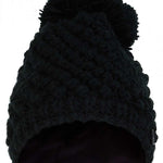 Spyder Ladies Brrr Berry Beanie - A black beanie with a pom-pom on top and a berry-colored interior lining.