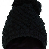 Spyder Ladies Brrr Berry Beanie - A black beanie with a pom-pom on top and a berry-colored interior lining.