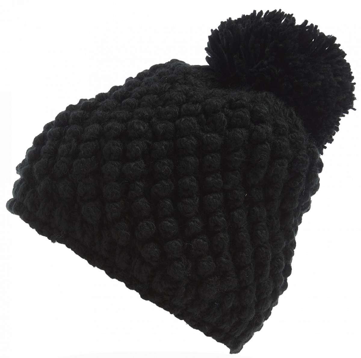 Spyder Ladies Brrr Berry Beanie - A black beanie with a pom-pom on top, featuring a berry pattern.