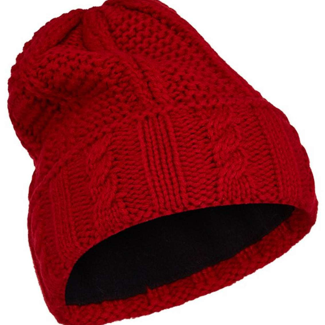 Spyder Ladies Cable Knit Hat 2022 - A red knit hat with a cable-knit pattern and ribbed cuff.
