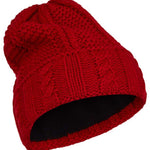 Spyder Ladies Cable Knit Hat 2022 - A red knit hat with a cable-knit pattern and ribbed cuff.