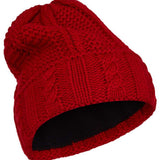 Spyder Ladies Cable Knit Hat 2022 - A red knit hat with a cable-knit pattern and ribbed cuff.
