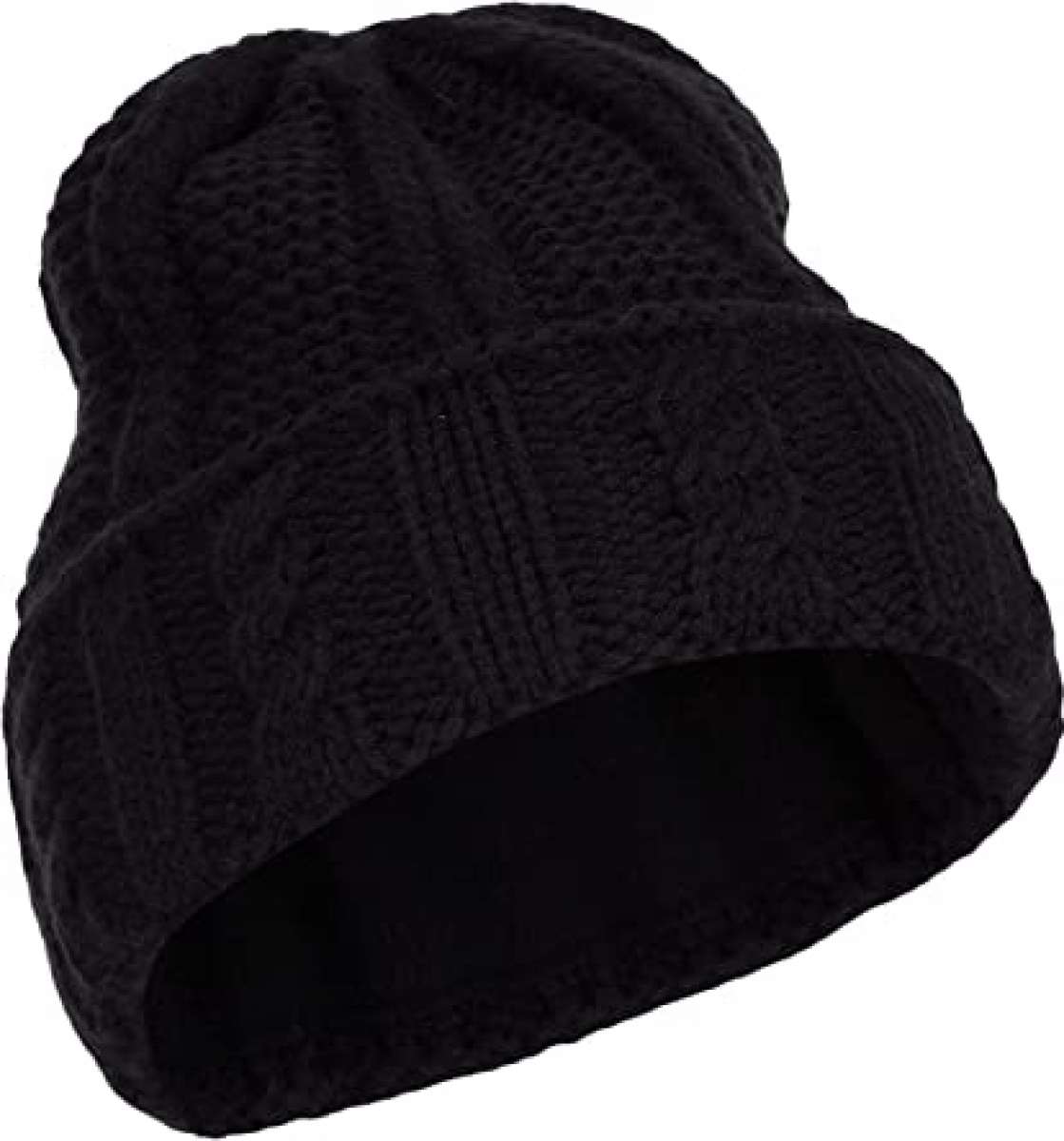 Spyder Ladies Cable Knit Hat 2022 - A black knit hat with a cable-knit pattern and ribbed cuff.