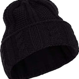 Spyder Ladies Cable Knit Hat 2022 - A black knit hat with a cable-knit pattern and ribbed cuff.
