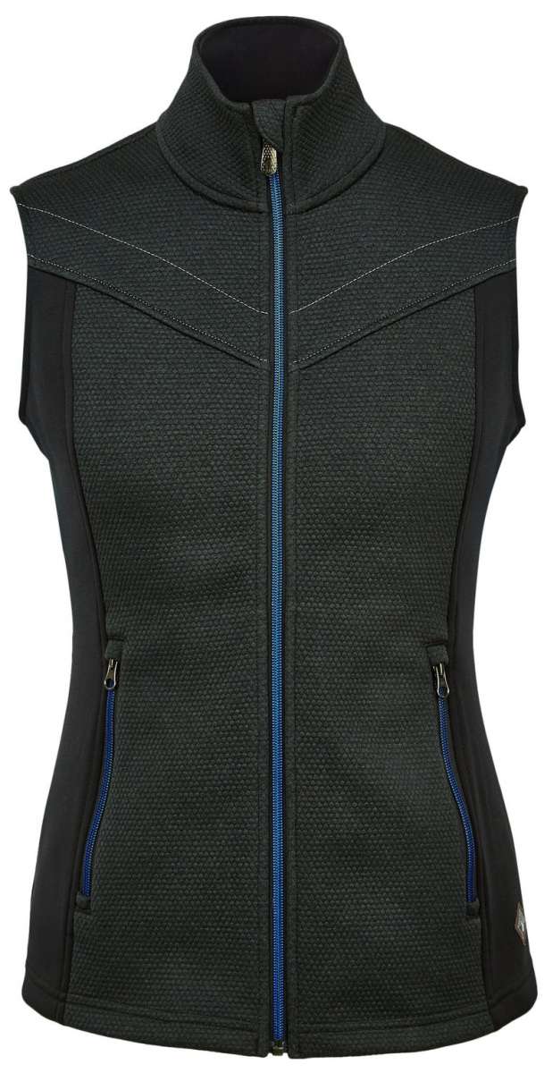 Spyder Ladies Encore Full Zip Fleece Vest 2022 - A black fleece vest with a full zip and two zippered pockets on either side.
