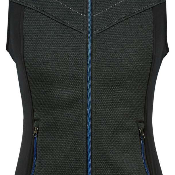 Spyder Ladies Encore Full Zip Fleece Vest 2022 - A black fleece vest with a full zip and two zippered pockets on either side.