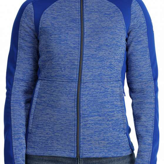 Spyder Ladies Encore Full Zip Fleece Jacket 2024 - A heathered blue jacket with a high collar and zippered front.