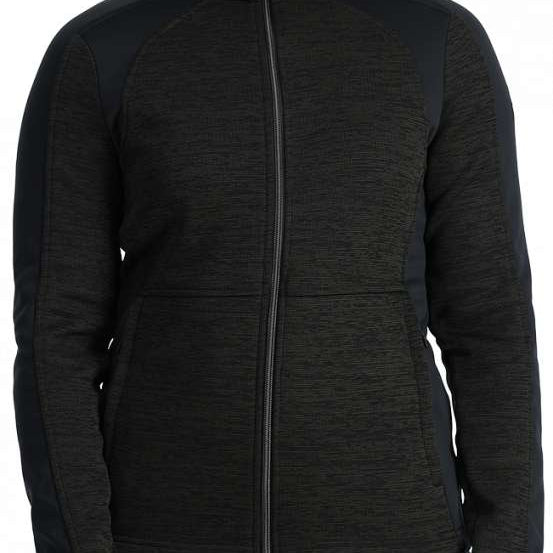 Spyder Ladies Encore Full Zip Fleece Jacket 2024 - A black fleece jacket with a high collar and full zip front, worn by a model on a plain background.