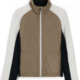 Spyder Ladies Glissade Hybrid Insulated Jacket 2023 - A tan jacket with a black zipper and white accents on the shoulders, collar, and sides.