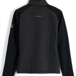 Spyder Ladies Glissade Hybrid Insulated Jacket 2023 - A black jacket with a quilted pattern on the front and back, featuring a high collar and long sleeves.