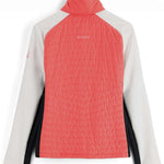 Spyder Ladies Glissade Hybrid Insulated Jacket 2023 - A coral-colored jacket with a quilted pattern on the back and white sleeves.