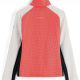 Spyder Ladies Glissade Hybrid Insulated Jacket 2023 - A coral-colored jacket with a quilted pattern on the back and white sleeves.