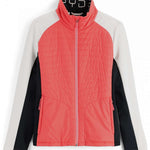 Spyder Ladies Glissade Hybrid Insulated Jacket 2023 - A coral-colored jacket with a black zipper and white accents on the shoulders.