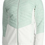 Spyder Ladies Glissade Insulated Jacket - A mint green jacket with a high collar and diagonal quilted pattern on chest, sleeves, and back.