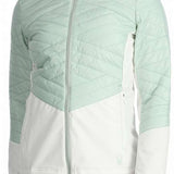 Spyder Ladies Glissade Insulated Jacket - A mint green jacket with a high collar and diagonal quilted pattern on chest, sleeves, and back.
