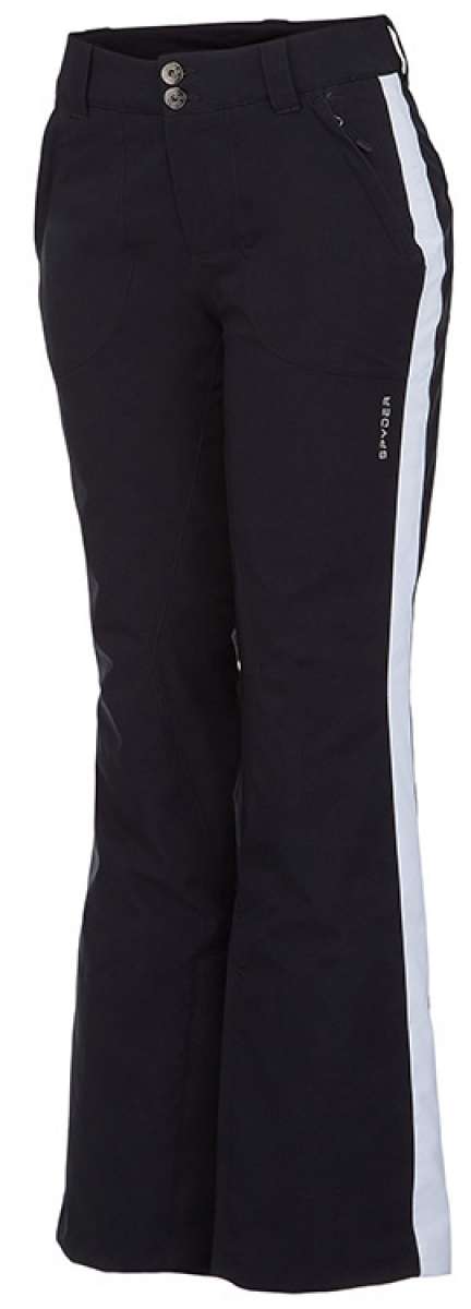 Spyder Ladies Hint GORE-TEX Infinium Pants 2022 - Black pants with white logo on left thigh and silver hardware.